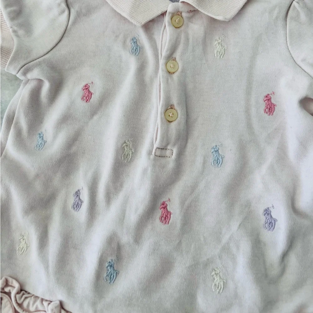 Ralph Lauren Baby Girls Ruffled Polo Dress Pink Pony Print Infant 3 Months